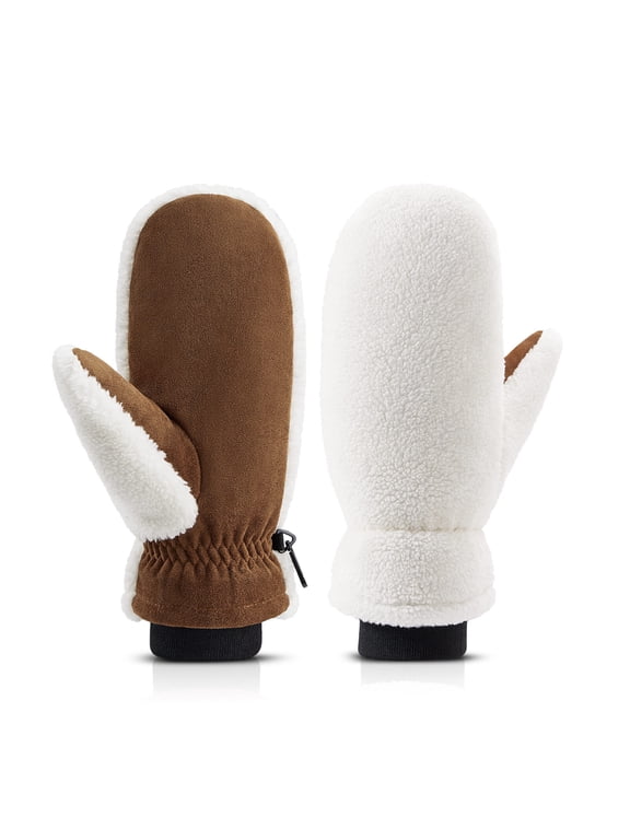 Winter Gloves Mittens for Women, Warm Thermal Windproof Fleece Lined Fuzzy Sherpa Gloves for Women