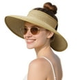 thumbnail image 1 of OZERO Women Sun Straw Visor Hat: Beach Hats Wide Brim Summer Ponytail Hat UV Protection Foldable Packable, 1 of 7