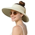 thumbnail image 1 of OZERO Women Sun Straw Visor Hat: Beach Hats Wide Brim Summer Ponytail Hat UV Protection Foldable Packable, 1 of 7