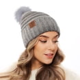 thumbnail image 1 of OZERO Women Winter Beanie Hat - Fleece Lined Knit Pom Pom Hat, Soft Stretchy Warm Ski Beanie for Cold Weather, One Size Fits Most(Gray）, 1 of 8