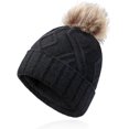 thumbnail image 1 of OZERO Womens Winter Knitted Beanie Hat with Faux Fur Pom Warm Thermal Thick Knit Beanies for Women Black, 1 of 6