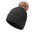 thumbnail image 1 of OZERO Womens Winter Knitted Beanie Hat with Faux Fur Pom Warm Thermal Thick Knit Beanies for Women Dark Gray, 1 of 7