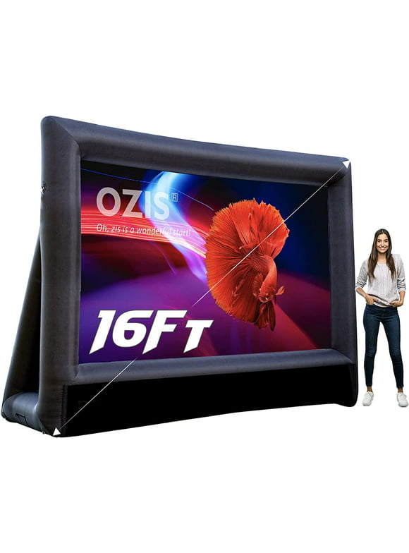 OZIS 16Ft Inflatable Outdoor Projector Movie Screen Blow up Mega Movie Projector Screen with 240W Blower Front and Rear Projection
