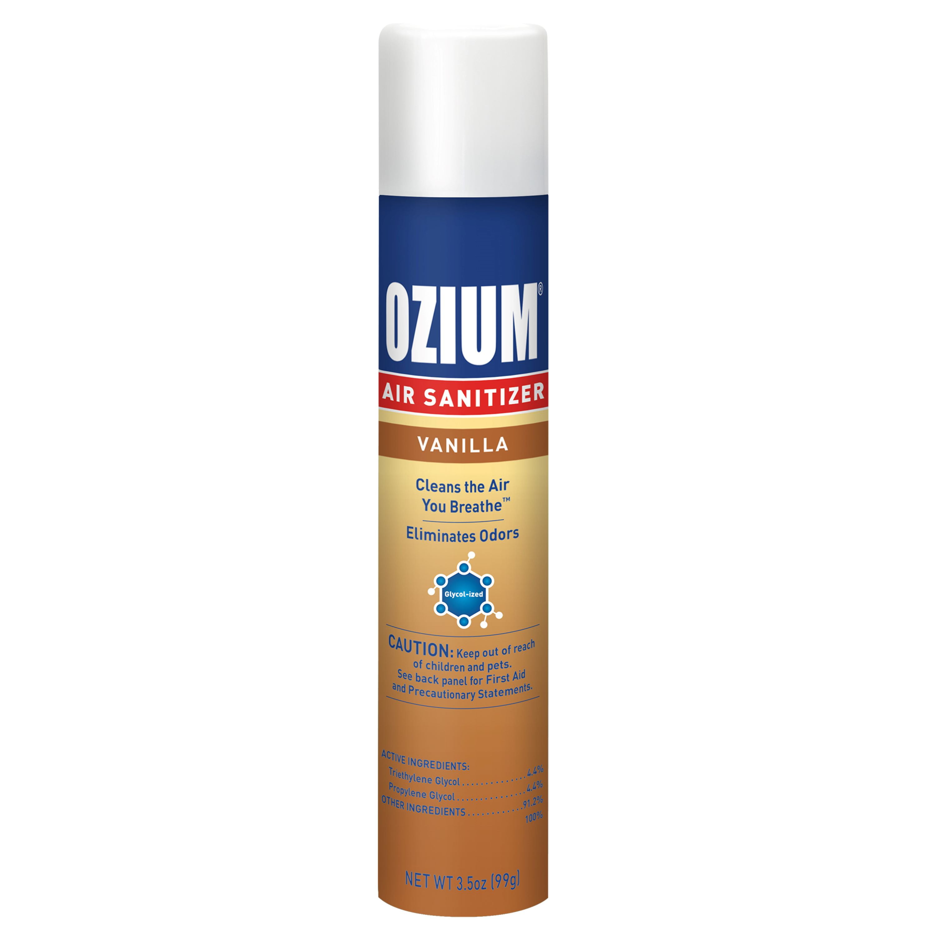OZIUM Auto Air Freshener Spray, Vanilla Scent, 1 Pack, 3.5 fluid ounce
