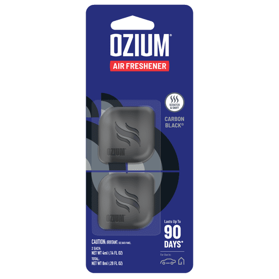 OZIUM Auto Air Freshener Vent Clip, Carbon Black, 2 Pack, .28 oz Clip