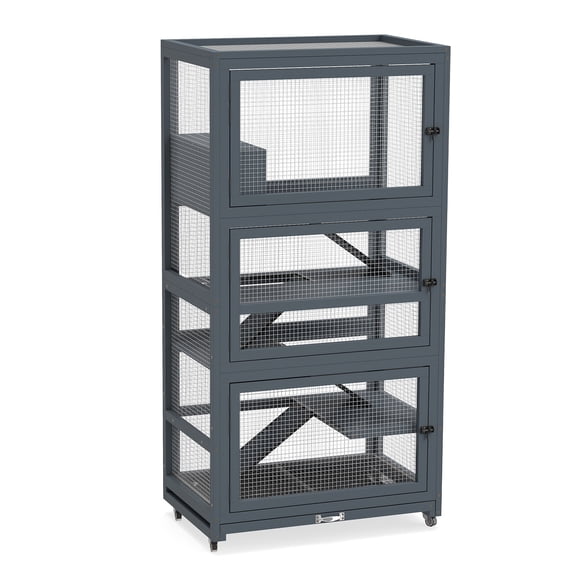 OZIWOW Ferret Cage, 5 Level Small Animal Cage With Chew Resistant Ramps, Locking Wheels And 3 Doors,Gray