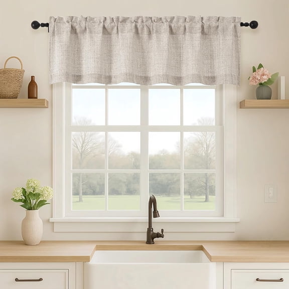OZME alance for Windows, Light Filtering Faux Linen Textured Small Short alance Kitchen Curtain, Dual Rod Pocket Top Short Window Curtain for Bathroom Basement Farmhouse, 60Wx14L Inch, Linen Color