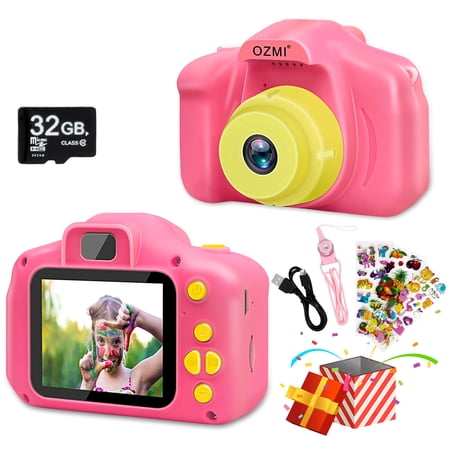 OZMI Camera for kids digital camera, Christmas Birthday Gift for 3-12 Years Old Girl Boys, Selfie Toy Camera for Girl Age 3-12, Children's camera with 32GB Card -Rose Red
