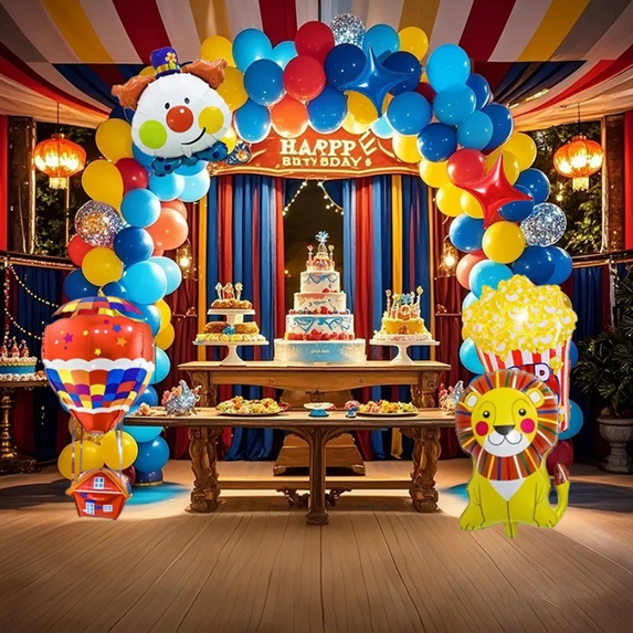 OZMI Super Circus Carnival Balloon Set with Clown & Lion Balloons - Multicolor Party Decorations for Birthdays, Christmas, New Year, Weddings & Carnivals