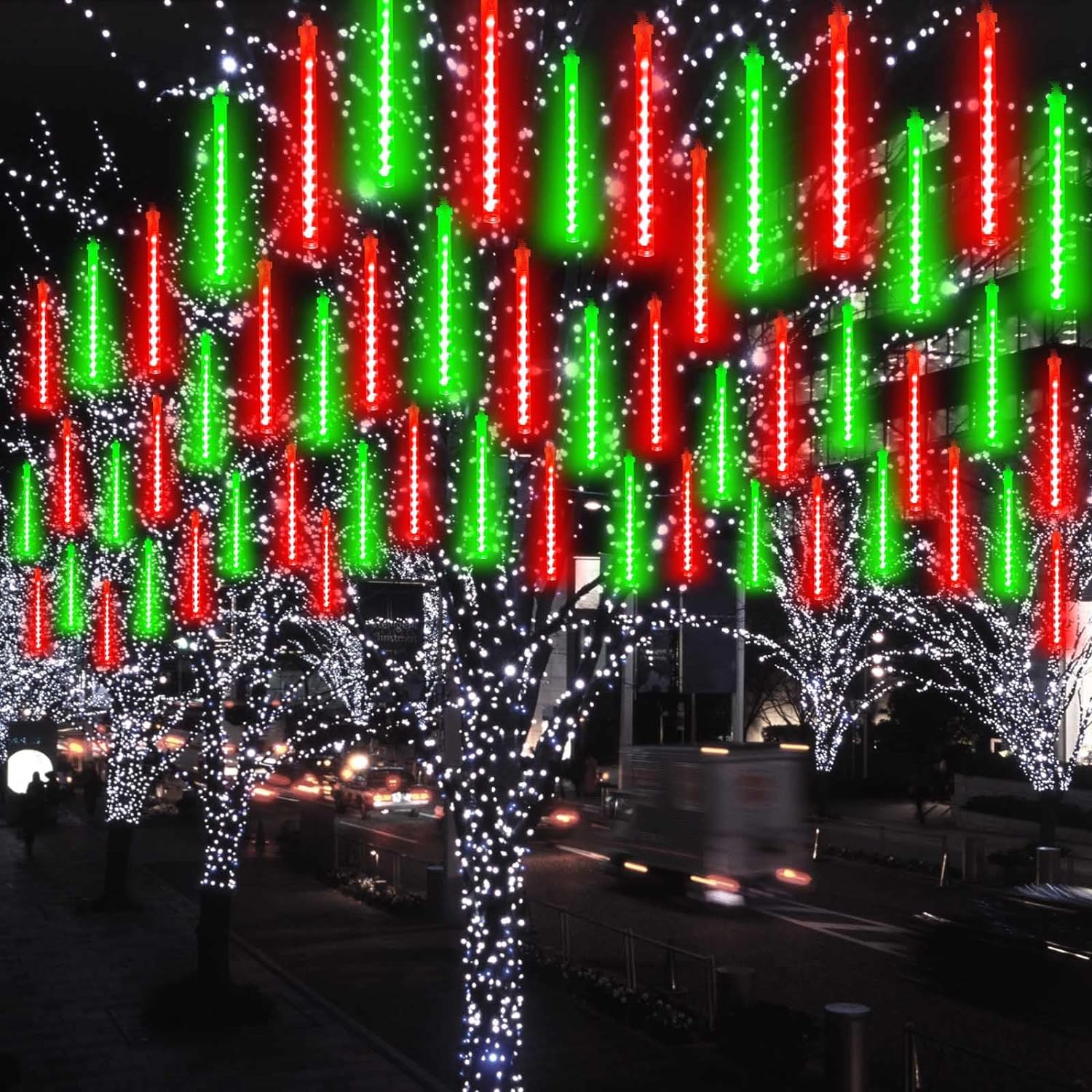 OZS 14Tubes Total 336LED Extendable Red and Green Meteor Shower Lights