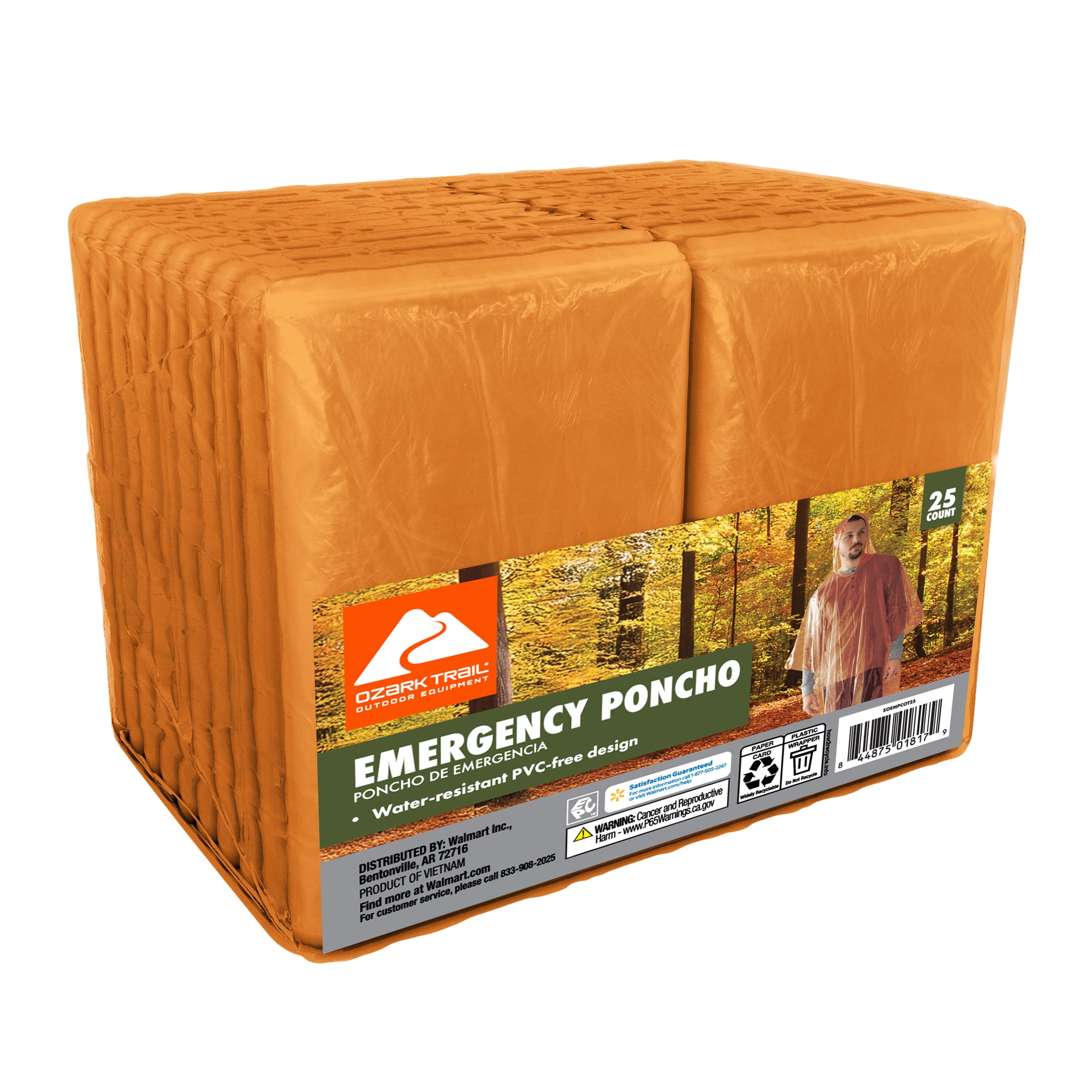 Ozark Trail Orange Emergency Poncho - 25 pack