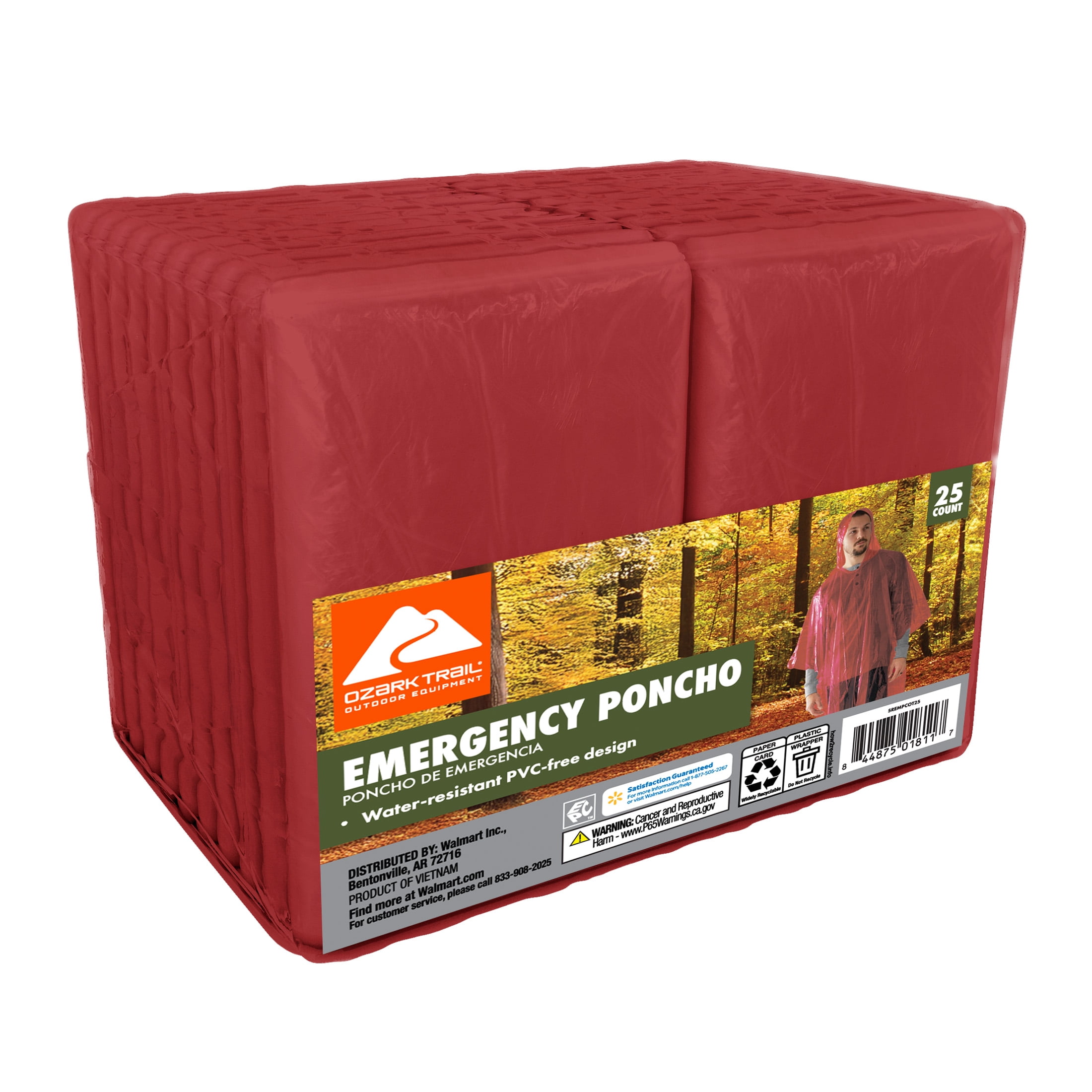 Ozark Trail Red Emergency Poncho - 25 pack