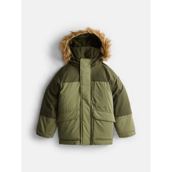 Ozark Trail Boys' Parka Jacket with Faux Fur Hood, Sizes 4-18