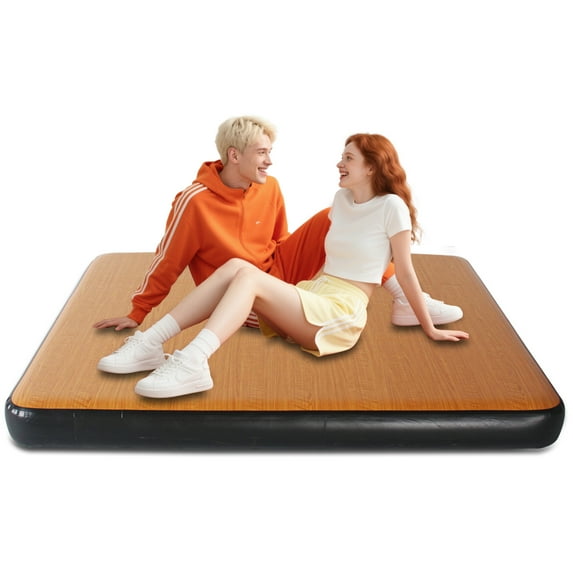 OZVMZQ Portable Wood Grain Outdoor Camping Mat Queen Size Inflatable Air Bed Mattress