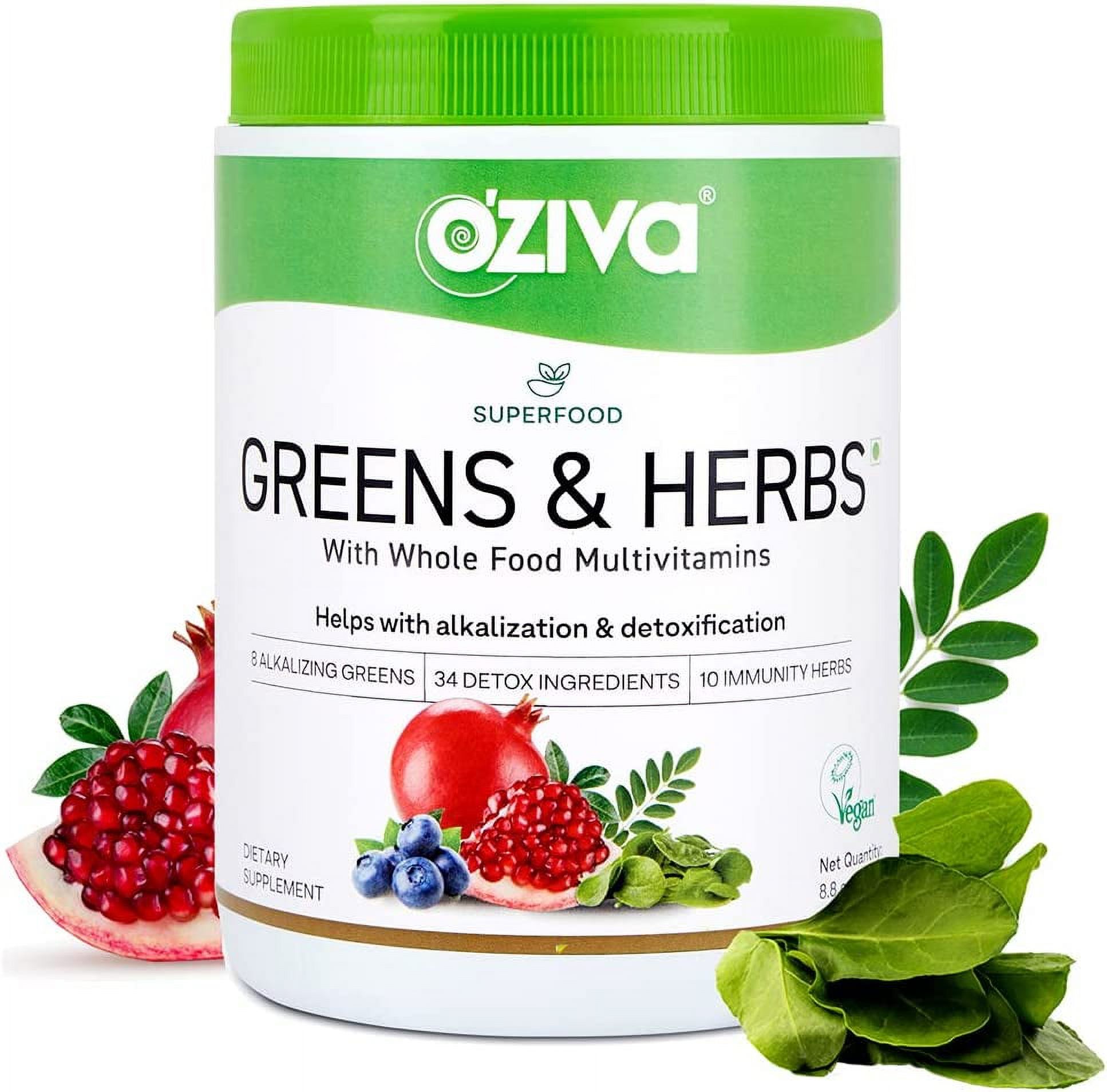 OZiva Superfood Greens & Herbs Support for Better Metabolism, Detox