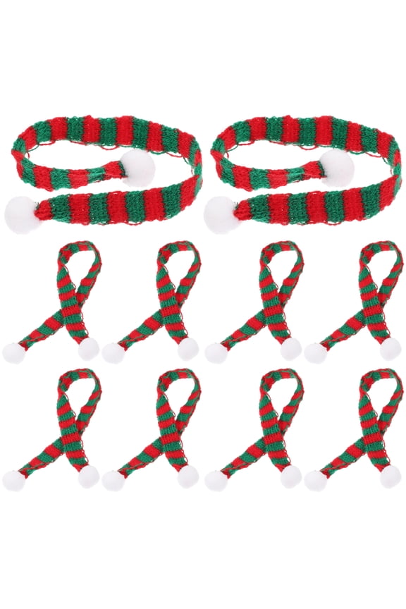 MUSEYA Mini Scarf Craft Knitted Neckerchief Wool 10pcs Red