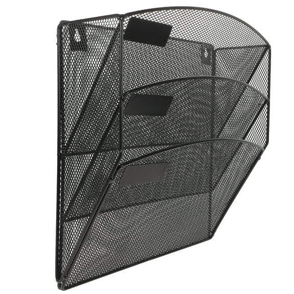 OATIPHO Black Vertical File Organizer Wall Mounted with Wire Basket and Label Slots