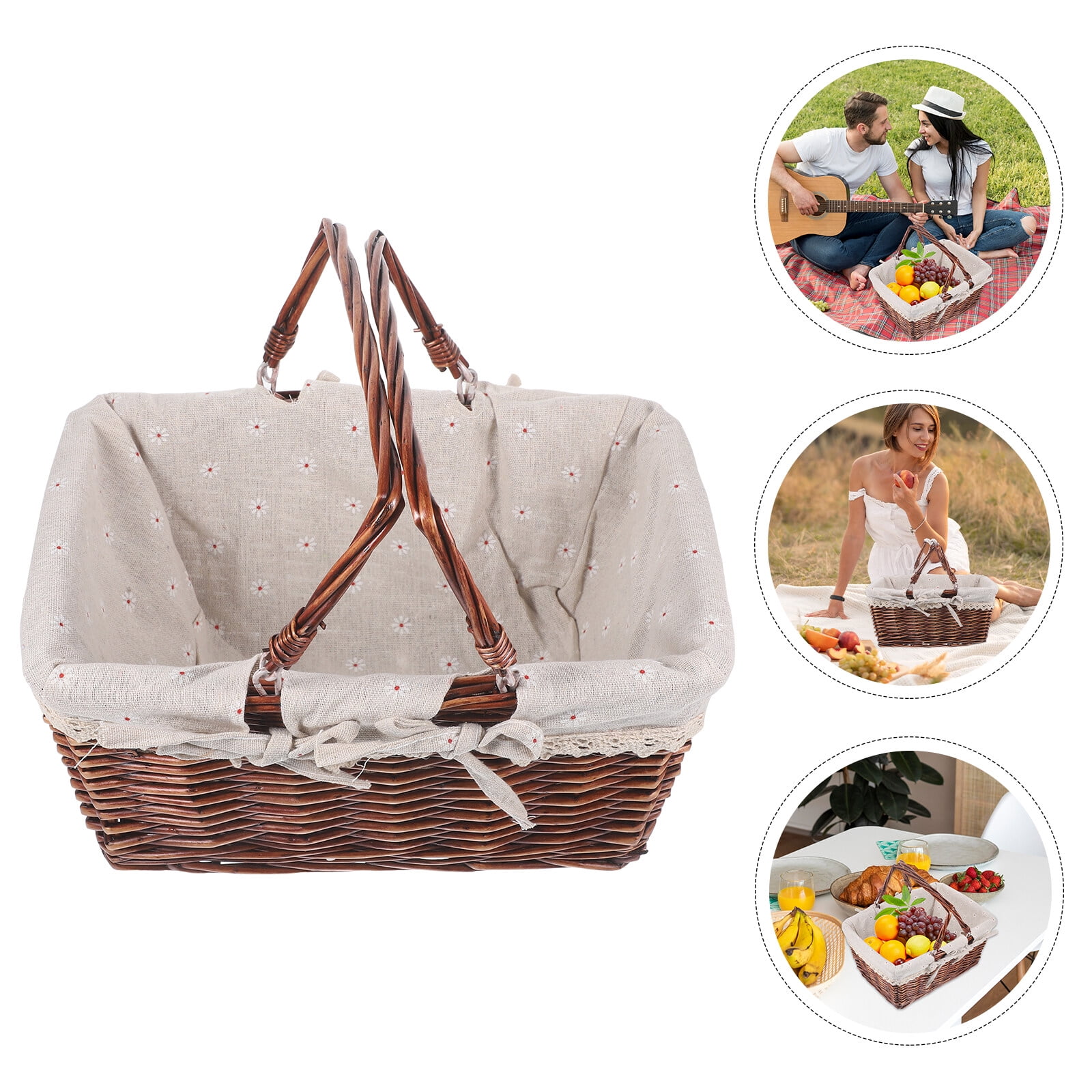 Oahisha Wicker Woven Hand Basket Outdoor Handle Fruits Basket Picnic