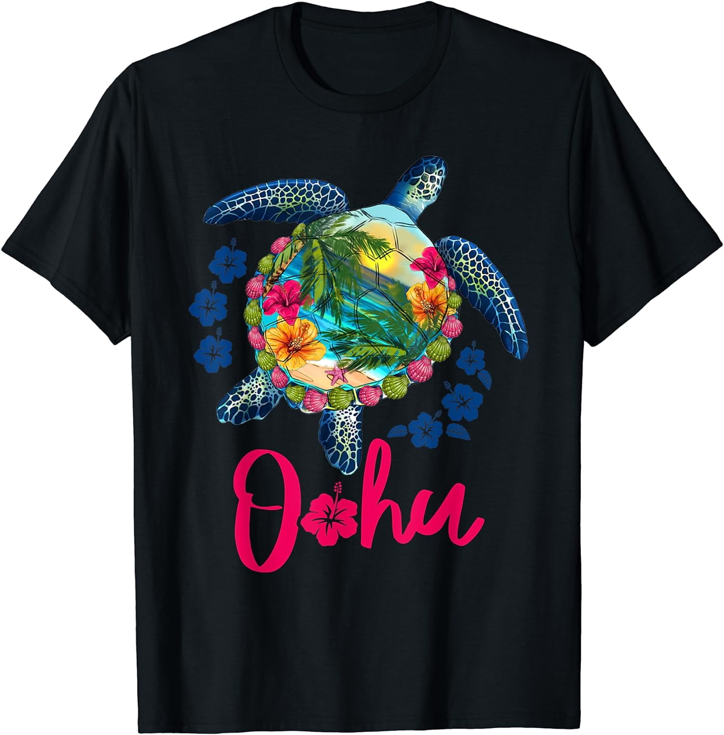 Oahu Hawaii Hawaiian Sea Turtle Hibiscus Summer Vacation TShirt