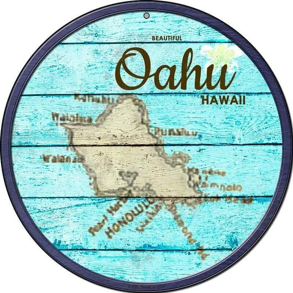 Oahu Hawaii Map Novelty Round Circular Metal Sign Home Garage Wall Decor Size: 8 x 8 inch