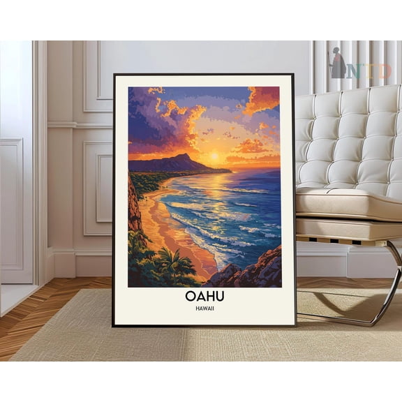 Oahu Hawaii Travel Poster Minimalist Wall Art Print, Unframed Canvas 24x36in
