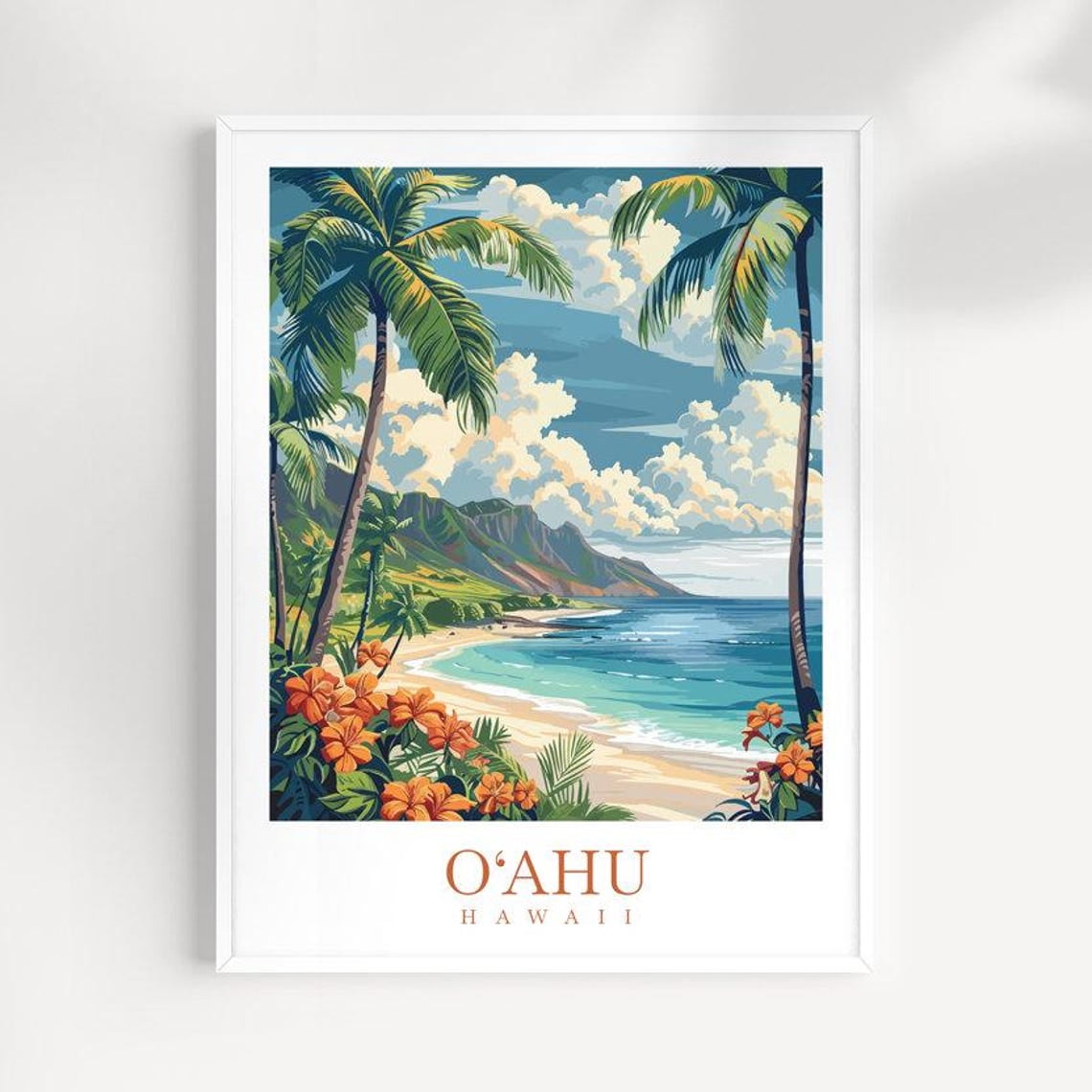 Oahu Graphics Oahu Hawaii Travel Tropical Beach Poster, Travel Inspired Home, Office ...