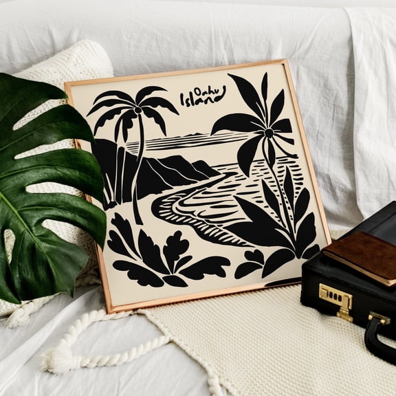 Oahu Island Art Boho Hawaiian Landscape Wall Decor, Unframed Paper Poster 8x10in