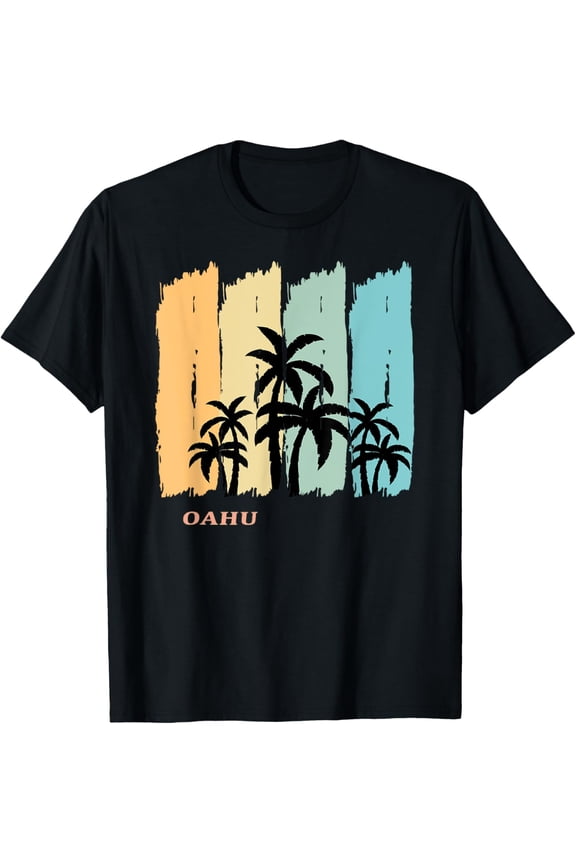 Oahu Palm Hawaii Aloha Gift Waikiki Island Honolulu Souvenir T-ShirtMen and women, Black T-shirt, size: Extra large
