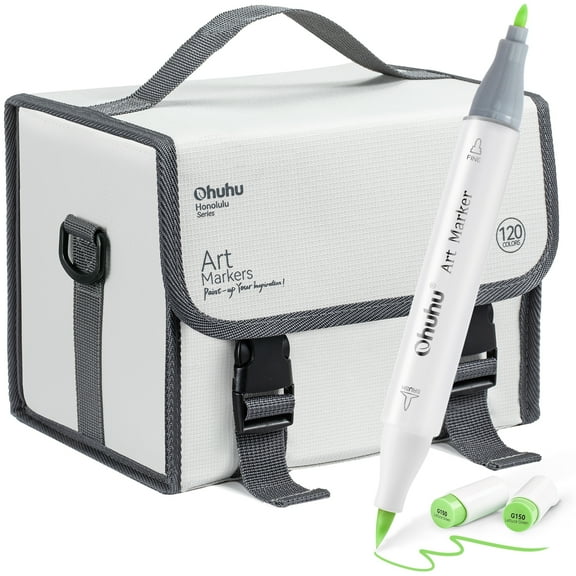 Ohuhu 120 Colors Alcohol-Based Markers+1 Colorless Blender Dual Tips Brush-and-Fine Art Markers Set