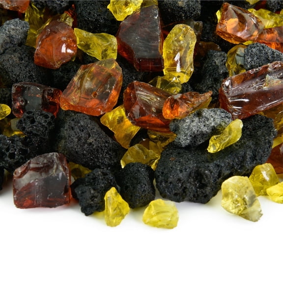 Oahu Sunflower Fire Pit Glass & Lava Rock Blend | 3/8"-3/4", 10 lbs
