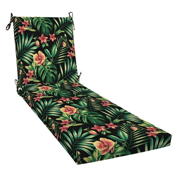 Oahu Tropical Black Essentials Chaise Lounge Cushion