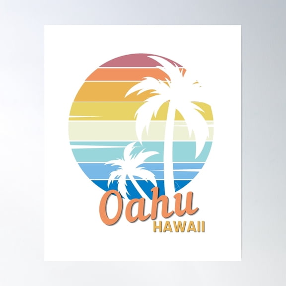 Oahui Hawaii Oahu Vintage Sunset Island Lifestyle Ocean Waves Tropical Vacation Poster Wall Art Modern Wall Decor