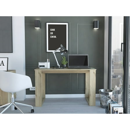 Oak 120 Writing Desk With Modern Design - Particle Board In Beige 51.2 In. Long For Home Office Decor
