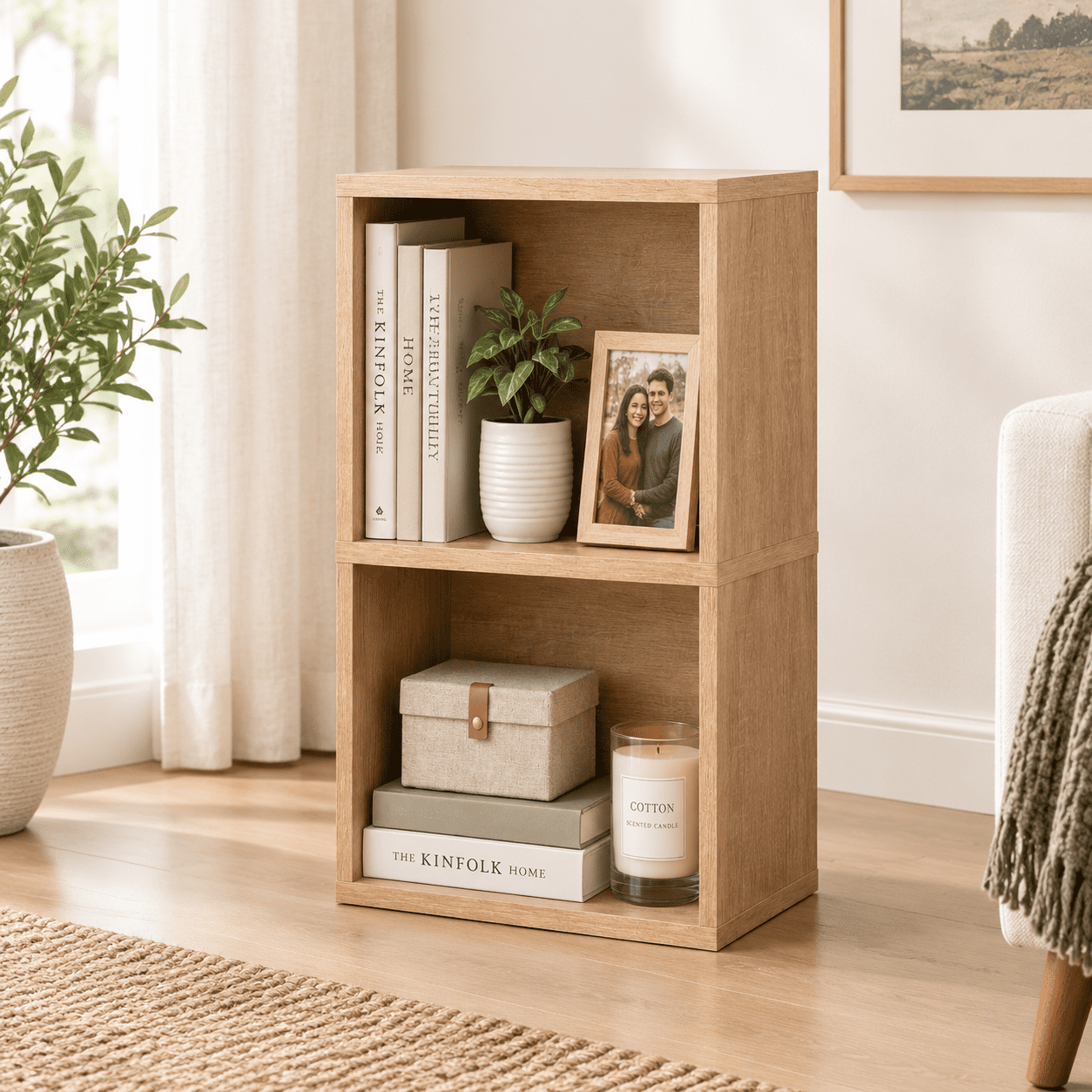 Cubing Language Oak 2 Cube Wooden Storage Bookcase for Bedroom, Living Room and Office ...