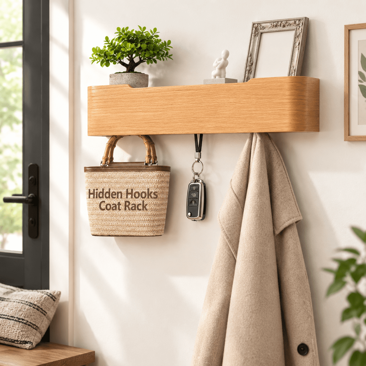 Wall Moount Rack Oak 4 Hooks Wood Wall Mounted Coat Rack, Modern Entryway Storage ...