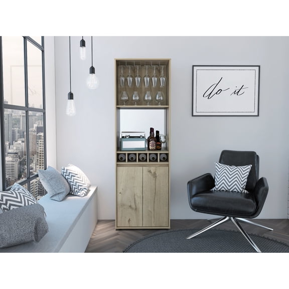 Oak 5 2-shelf Bar Cabinet With Streamlined Storage In For Practical Party Management And Hosting