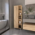 thumbnail image 1 of Oak 5-shelf Linen Cabinet With Door - Stylish And Functional For Bathroom Closet Organization Storage 5 Shelves A Door, Efficient Use, 1 of 5