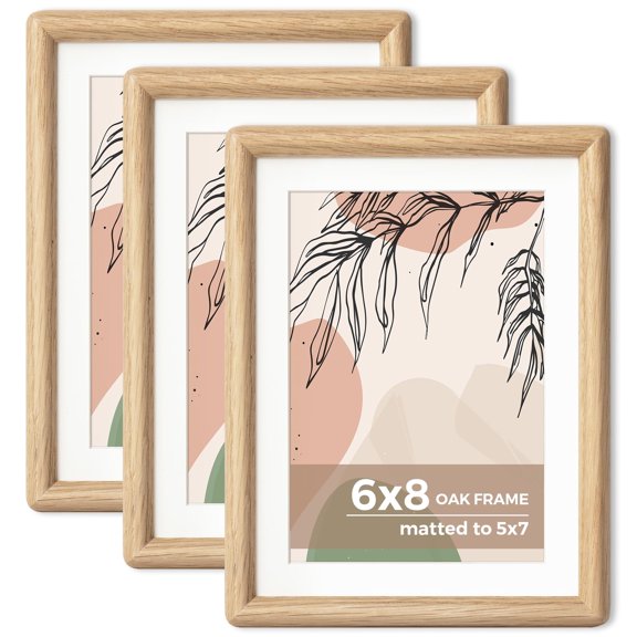 Oak 6x8 - 3P Picture Frame Set for Tabletop or Wall Mount Display