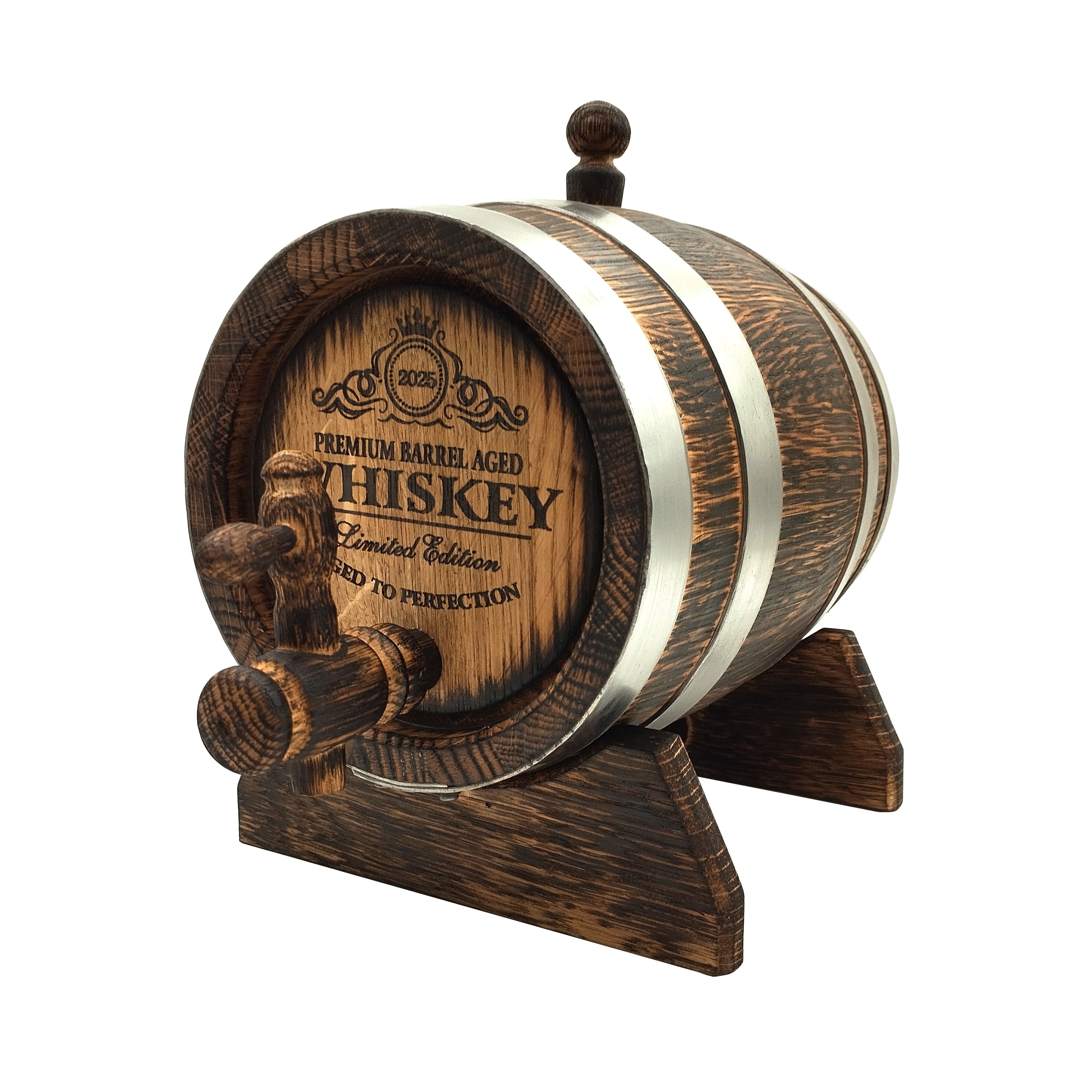 Oak Aging Barrel 2L for Whiskey, Bourbon, Rum, Wine | Small Wooden Mini Cask | Natural Wax Finish | Gift for Men | Handmade Tabletop Oak Barrel Keg for Home or Bar Decor