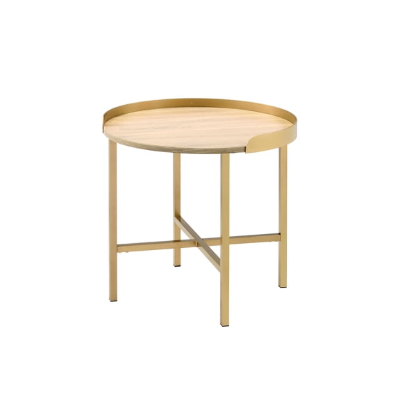 Oak And Gold Metal Top End Table - Adds Style To Interior Decor Tray Elegance Home