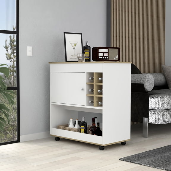 Oak And White Bar Cart With 6 Capacity Modern Look Fashionable In Countertop