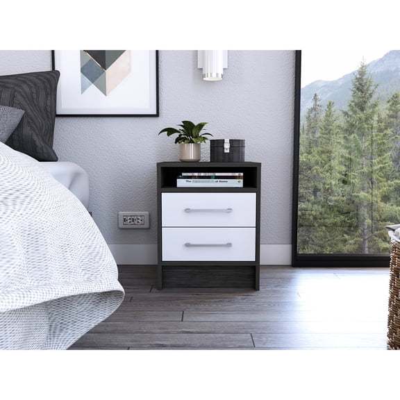 Oak And White Nightstand With Shelf Customization - Tailor Your Bedroom Storage Keep Items In