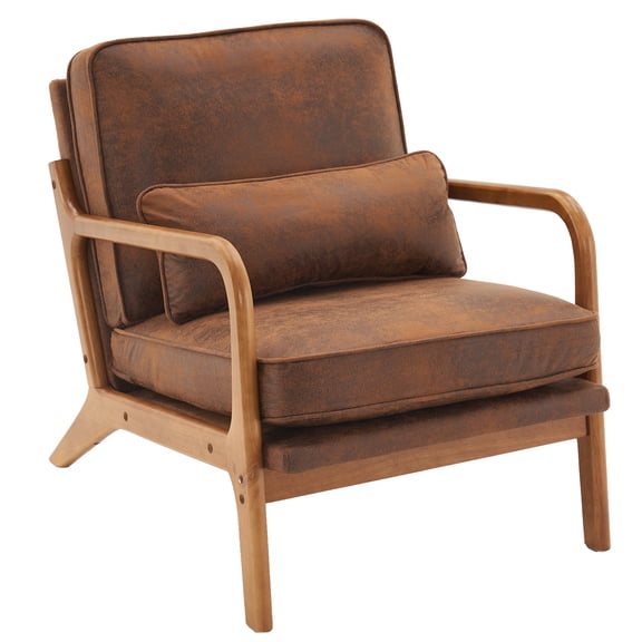 Oak Armrest Upholstered Single Lounge Chair Indoor Mid Century Accent Chair Orange