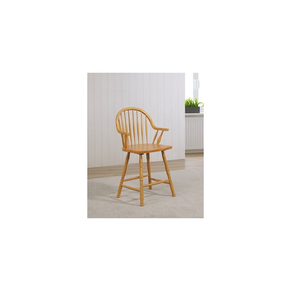 Oak Bar Stools with Arms - 24 Inch Counter Height - Set of 2 - Light Finish