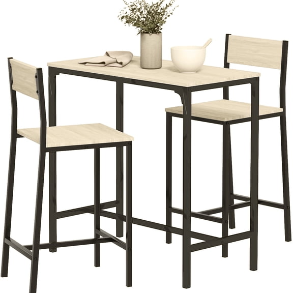 Oak Bar Table and Stools, Space - Efficient for Small Areas / High - Back Stools for Comfortable Dining