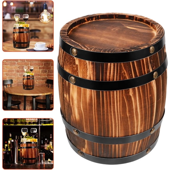 Oak Barrel Decoration Bar Ornament 8.25X10.62In Vintage Style Wooden Wine Barrel Model for Party Decor and Home Bar Display