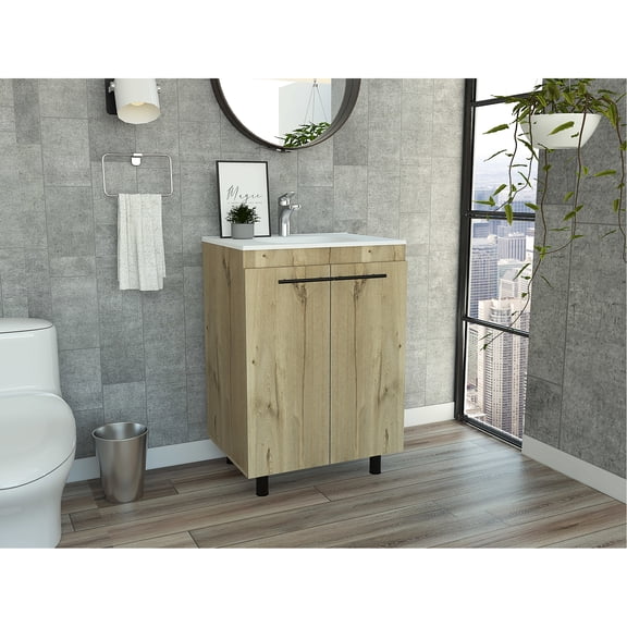 Oak Bathroom Sink Cabinet For A Modern - Classic And 2-door Rectangular With Finish Organization
