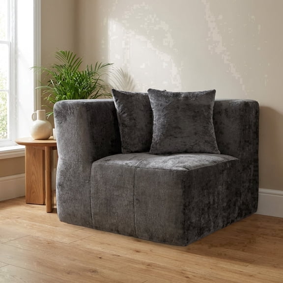 Oak and Birch 1-Seater Modular Right Armchair, Boneless Compressed Couch with Velvet Upholstery, No Assembly Living Room Sofa with Chaise & Bed-Style Layout Options (1-Seater), Dark Gray