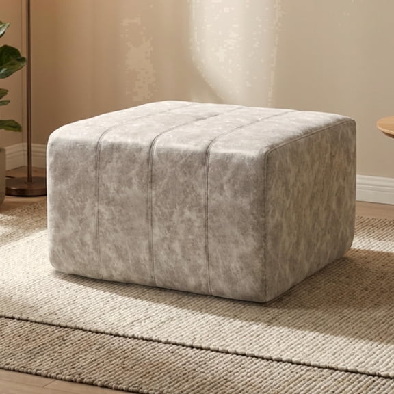 Oak and Birch Modular Compressed Sofa in a Box Ottoman with Suede Finish Upholstery, 32D High-Density Foam Sectional Footrest & Chaise Extension, Deep Seating Add-On Module, No-Assembly, Oyster