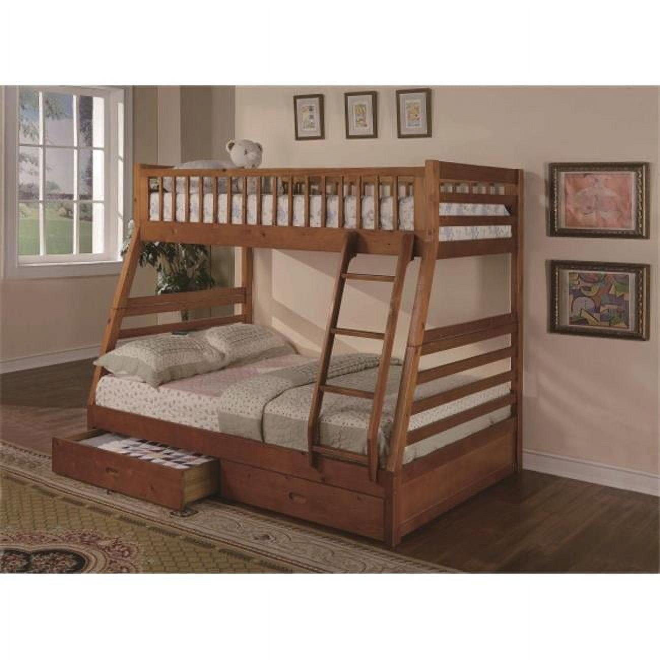 Oak Boise Twin & Full Size Bunk Bed with Storage